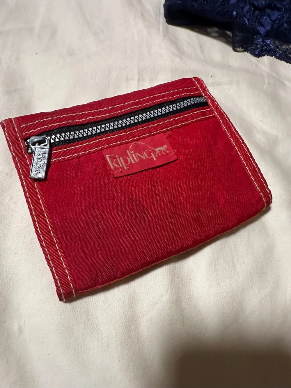 Kipling Red Canvas Trifold Wallet with Logo Patch